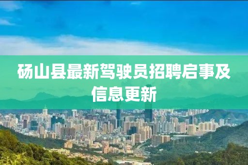 碭山縣最新駕駛員招聘啟事及信息更新