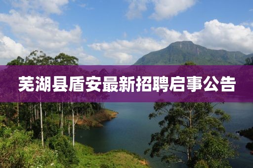 蕪湖縣盾安最新招聘啟事公告