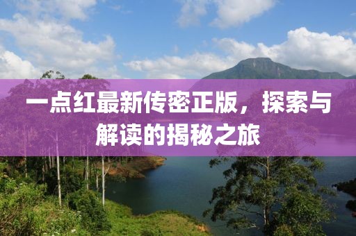 一點紅最新傳密正版，探索與解讀的揭秘之旅